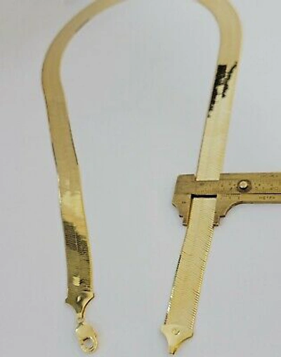 Pre-owned My Elite Jeweler Real 10k Gold Herringbone Chain Necklace 15mm 18"-24" 10kt Yellow Gold Solid