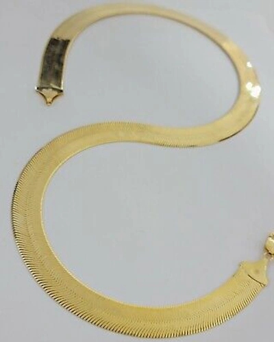 Pre-owned My Elite Jeweler Real 10k Gold Herringbone Chain Necklace 15mm 18"-24" 10kt Yellow Gold Solid