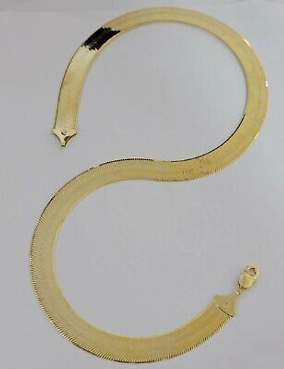 Pre-owned My Elite Jeweler Real 10k Gold Herringbone Chain Necklace 15mm 18"-24" 10kt Yellow Gold Solid