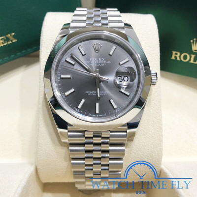 Pre-owned Rolex 126300 Datejust 41mm Smooth Bezel Rhodium Grey Dial Jubilee Bracelet