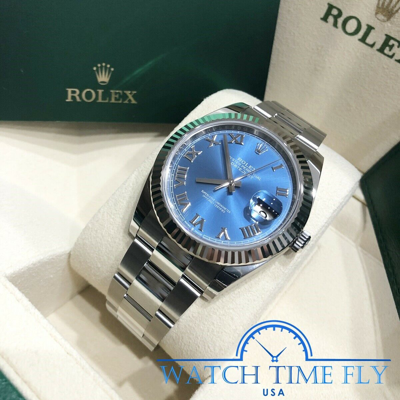 Pre-owned Rolex 126334 Datejust 41 Fluted Bezel Blue Roman Dial Oyster Bracelet Stainless