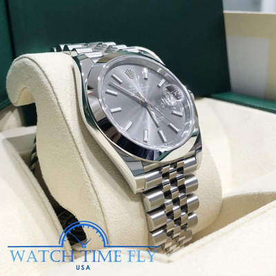 Pre-owned Rolex 126300 Datejust 41mm Smooth Bezel Rhodium Grey Dial Jubilee Bracelet