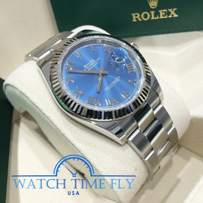 Pre-owned Rolex 126334 Datejust 41 Fluted Bezel Blue Roman Dial Oyster Bracelet Stainless