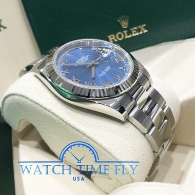 Pre-owned Rolex 126334 Datejust 41 Fluted Bezel Blue Roman Dial Oyster Bracelet Stainless
