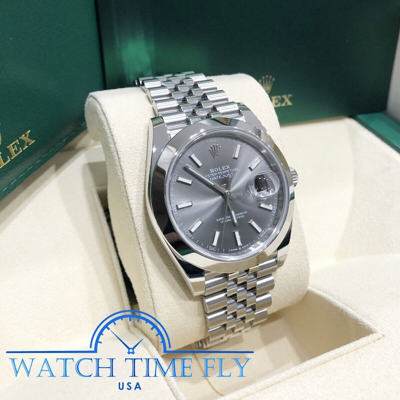 Pre-owned Rolex 126300 Datejust 41mm Smooth Bezel Rhodium Grey Dial Jubilee Bracelet