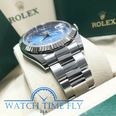 Pre-owned Rolex 126334 Datejust 41 Fluted Bezel Blue Roman Dial Oyster Bracelet Stainless