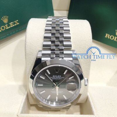 Pre-owned Rolex 126300 Datejust 41mm Smooth Bezel Rhodium Grey Dial Jubilee Bracelet