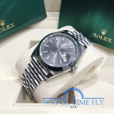 Pre-owned Rolex 126300 Datejust 41mm Smooth Bezel Rhodium Grey Dial Jubilee Bracelet