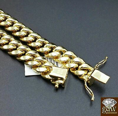 Pre-owned Globalwatches10 24" 9mm Men's 10k Yellow Gold Necklace Miami Cuban Link Chain Box Lock, Rope