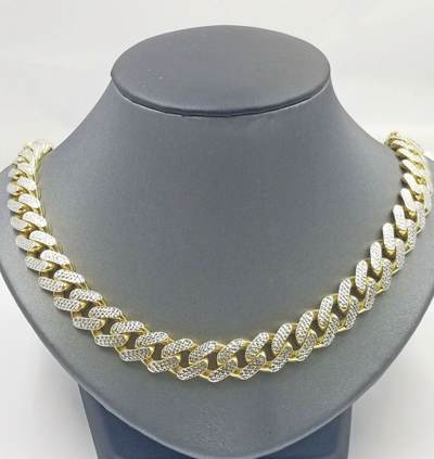 Pre-owned Globalwatches10 Real 10k Gold Monaco Chain`14mm Cuban Link Royal Bracelet Set Diamond Cut In Chain And Bracelet Set