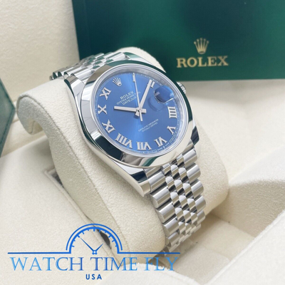 Pre-owned Rolex 126300 Datejust 41 Smooth Bezel Blue Roman Dial Jubilee Bracelet Stainless