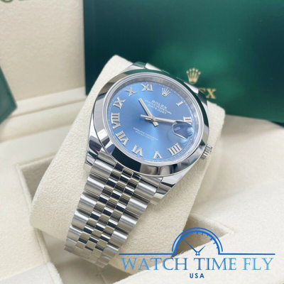 Pre-owned Rolex 126300 Datejust 41 Smooth Bezel Blue Roman Dial Jubilee Bracelet Stainless