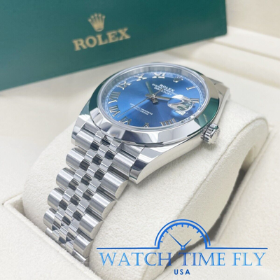 Pre-owned Rolex 126300 Datejust 41 Smooth Bezel Blue Roman Dial Jubilee Bracelet Stainless