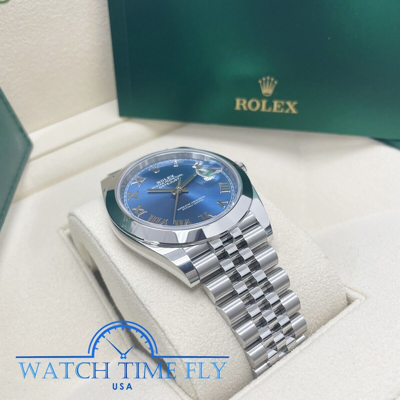 Pre-owned Rolex 126300 Datejust 41 Smooth Bezel Blue Roman Dial Jubilee Bracelet Stainless