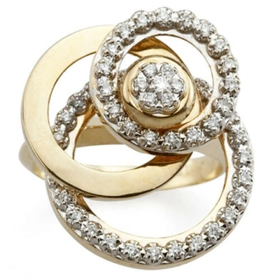 Pre-owned Gems4me Flat Circle Motion Ring With Diamonds 14k Gold - Fl829 In White/colorless
