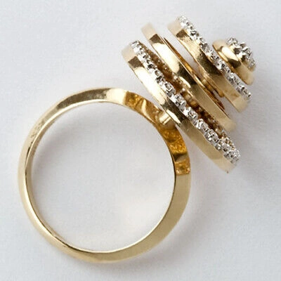 Pre-owned Gems4me Flat Circle Motion Ring With Diamonds 14k Gold - Fl829 In White/colorless
