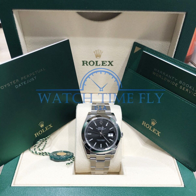 Pre-owned Rolex 126300 Datejust 41 Oyster Bracelet Black Index Stainless Steel Smooth Bezel