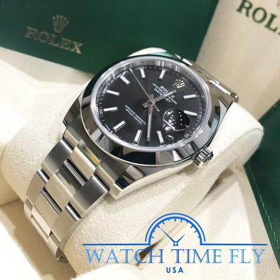 Pre-owned Rolex 126300 Datejust 41 Oyster Bracelet Black Index Stainless Steel Smooth Bezel