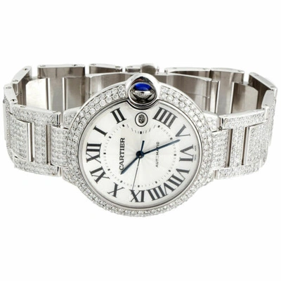 Pre-owned Cartier Mens Ballon Bleu De  Large Fully Loaded Diamond 42mm Watch 14.50 Ct. In White