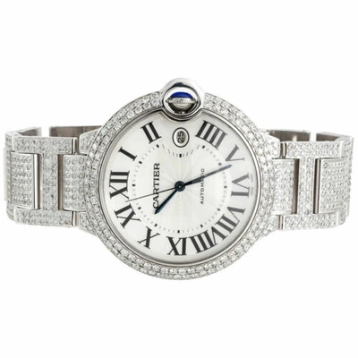 Pre-owned Cartier Mens Ballon Bleu De  Large Fully Loaded Diamond 42mm Watch 14.50 Ct. In White
