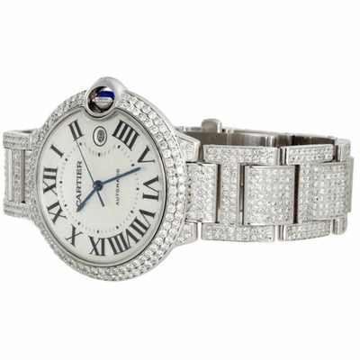 Pre-owned Cartier Mens Ballon Bleu De  Large Fully Loaded Diamond 42mm Watch 14.50 Ct. In White