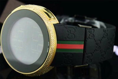 Pre-owned Gucci Mens Custom Yellow Full I- Digital Ya114207 White Diamond Watch 2.5ct. In H - I