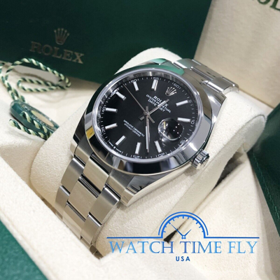 Pre-owned Rolex 126300 Datejust 41 Oyster Bracelet Black Index Stainless Steel Smooth Bezel