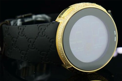 Pre-owned Gucci Mens Custom Yellow Full I- Digital Ya114207 White Diamond Watch 2.5ct. In H - I