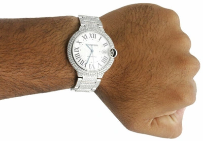 Pre-owned Cartier Mens Ballon Bleu De  Large Fully Loaded Diamond 42mm Watch 14.50 Ct. In White
