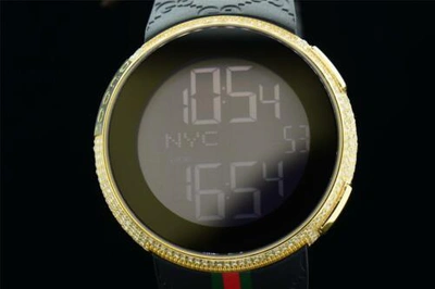 Pre-owned Gucci Mens Custom Yellow Full I- Digital Ya114207 White Diamond Watch 2.5ct. In H - I