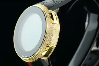 Pre-owned Gucci Mens Custom Yellow Full I- Digital Ya114207 White Diamond Watch 2.5ct. In H - I