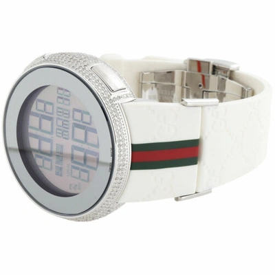 GUCCI Pre-owned Brand Mens Diamond  Watch I  Digital White Band Ya114214 2.5 Ct. In I - J