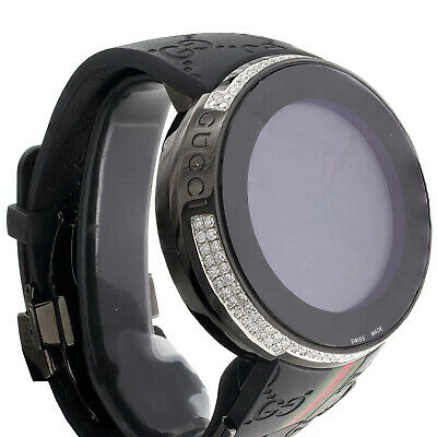 Pre-owned Gucci Mens Black Casing Ya114207 Custom Digitai I  White Diamond Watch 2.50 Ct.