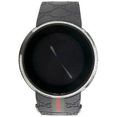 Pre-owned Gucci Mens Black Casing Ya114207 Custom Digitai I  White Diamond Watch 2.50 Ct.