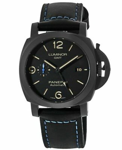 Pre-owned Panerai Luminor Gmt Automatic Ceramic Case Leather Men's Watch Pam01441