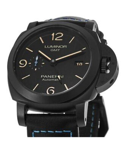 Pre-owned Panerai Luminor Gmt Automatic Ceramic Case Leather Men's Watch Pam01441