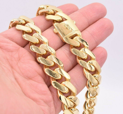Pre-owned Bayam 17mm Mens Miami Cuban Royal Link Chain Necklace Box Clasp Real 10k Yellow Gold In 24"