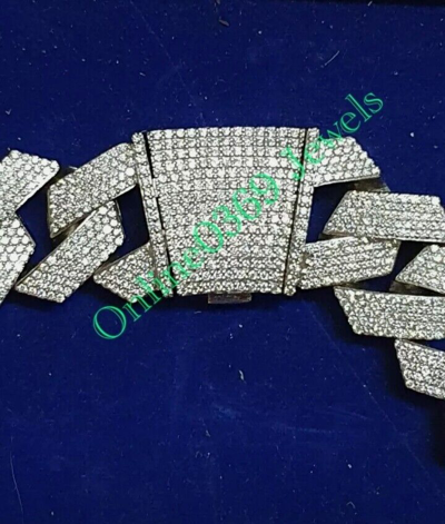 Pre-owned Online0369 Mens D Vvs Moissanite Miami Cuban Chain Necklace 30mm 20" 925 Silver Gold Plated