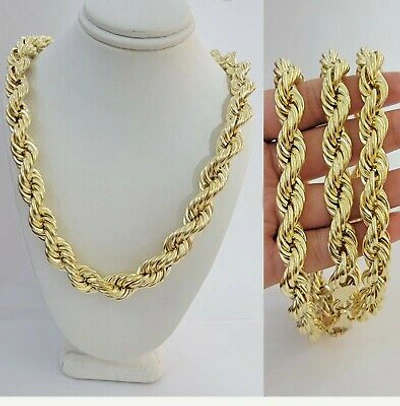 Pre-owned My Elite Jeweler Real 10k Gold Rope Chain Mens Necklace 12mm 22" 24" 26" 28" 30" 10kt Yellow Gold