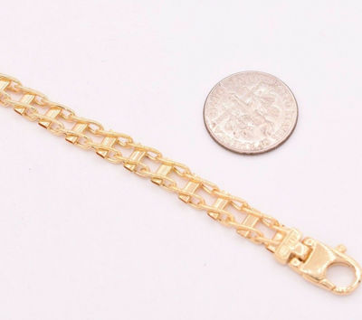 Pre-owned Bayam 20" Mens Railroad Chain Necklace Real Solid 14k Yellow Gold Fancy Lock Italian