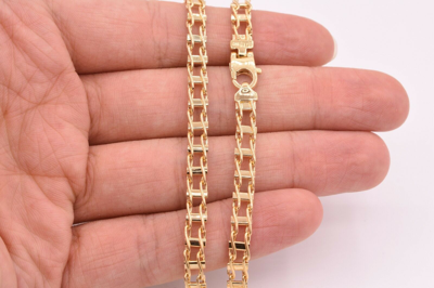 Pre-owned Bayam 20" Mens Railroad Chain Necklace Real Solid 14k Yellow Gold Fancy Lock Italian