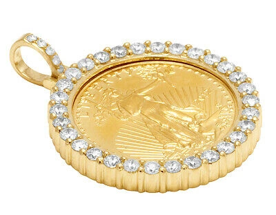 Pre-owned Jewelry Unlimited Unisex Real Diamond Pendant 22k 1/4 oz Liberty Coin 10k Yellow Gold 1.4" 1.4ct