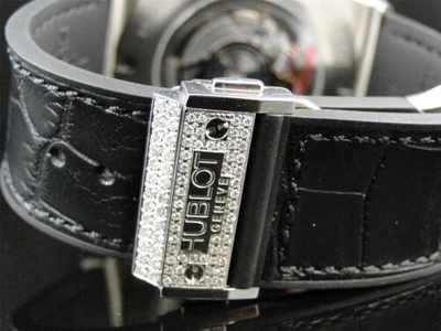 Pre-owned Hublot Mens Custom  Big Bang 44mm Leather Band Genuine Diamond Watch 10.5 Ct In Silver