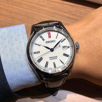 Pre-owned Seiko Spb095j1 Presage Automatic Arita Porcelain Dial Brown Leather Men's Watch