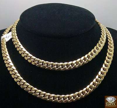 Pre-owned Globalwatches10 Real 10k Miami Cuban Chain Necklace 8mm 20" 22" 24" 26" 28" 30" Yellow Gold