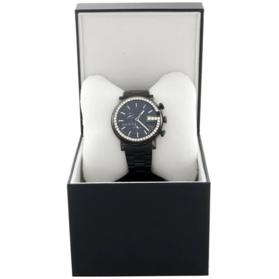 Pre-owned Gucci Mens Black Pvd Diamond  Ya101339 G-watch Black Dial 44mm Chronograph 2 Ct. In White