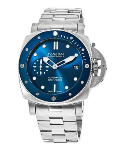 Pre-owned Panerai Submersible Blu Notte Stainless Steel Men's Watch Pam01068