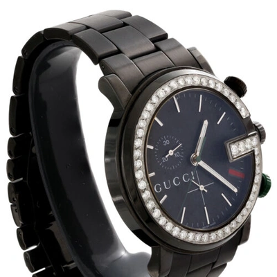Pre-owned Gucci Mens Black Pvd Diamond  Ya101339 G-watch Black Dial 44mm Chronograph 2 Ct. In White