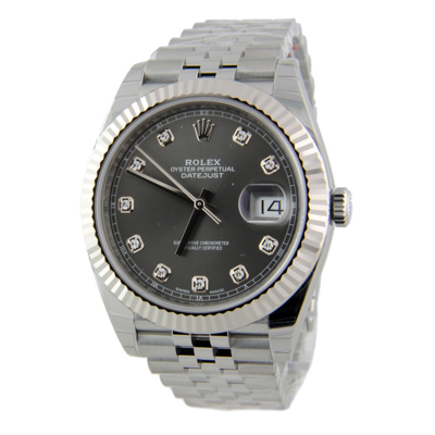 Pre-owned Rolex Datejust Ii 126334 Jubilee Steel & 18k 41mm Rhodium Grey Diamond Flutted
