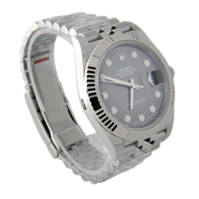 Pre-owned Rolex Datejust Ii 126334 Jubilee Steel & 18k 41mm Rhodium Grey Diamond Flutted